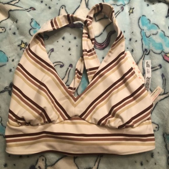 NEW FREE PEOPLE Gidget Sports Bra Ivory Striped - Picture 6 of 8